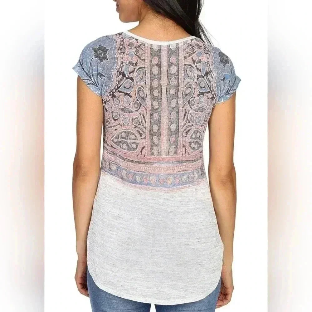 Lucky Brand Womens light gray Indian Mural T-shirt women's size Small - Picture 3 of 13